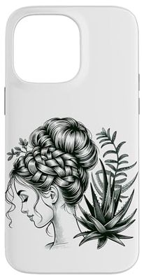Encantador recogido trenzado con arte de aloe vera Carcasa para iPhone 14 Pro Max