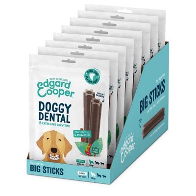 Edgard & Cooper Doggy Dental Sticks - Frisse adem, sterke tanden, langdurige kauwen - munt & aardbei - groot - 8 verpakkingen x 7 stokken