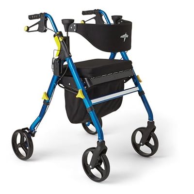 Medline Premium Empower Folding Mobility Rollator Walker with 8" Wheels, Blue