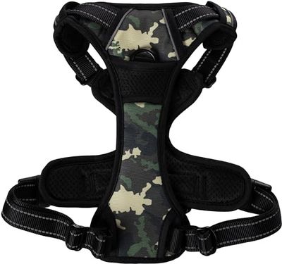 Flamingo Harnais pour Chien Balou Jungle Camouflage L - 60 à 85cm 25mm - Réglable en continu - avec Bandes réfléchissantes - avec Boucle à clic