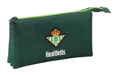 Safta Real Betis BALOMPIÉ – Triple Pencil Case, Children's Pencil Case, Ideal for School Age Children, Comfortable and Versatile, Quality and Resistance, 22 x 3 x 12 cm, Green, green, Estándar, Casual