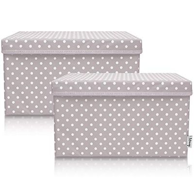LIFENEY Lot de 2 boîtes de rangement pour enfants (37 x 25 x 21 cm) I Panier de rangement pour chambre d'enfant et salon I Boîtes de rangement pour enfants (points gris clair)