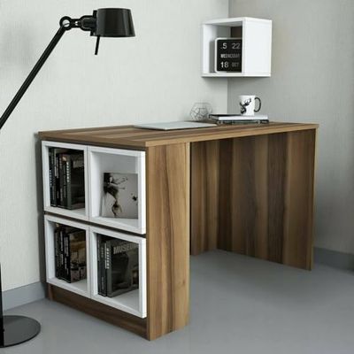 Dmora Bureau Syrma, Bureau Multi-usages, Table de Bureau, Porte PC, Plan de Travail, 120 x 65 h75 cm, Noyer et Blanc