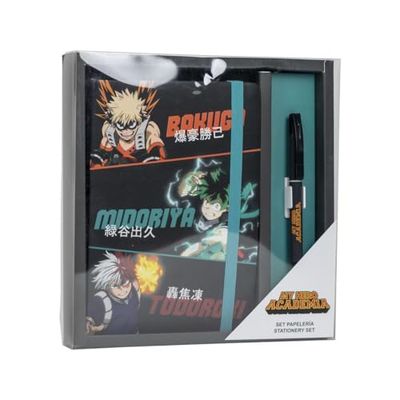 Set de Papelería de My Hero Academia - Incluye Bolígrafo y Libreta - Diseño en Negro y Verde - Accesorios de Papelería - Producto Original Diseñado en España
