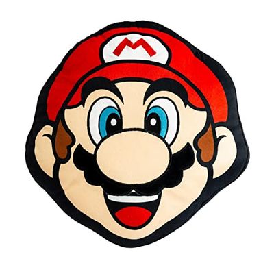 Character World Nintendo Super Mario - Cojín con Forma Oficial | Diseño apilable de Cara de Mario Head Face 40 x 36 cm, Almohada roja Dormitorio o el sofá