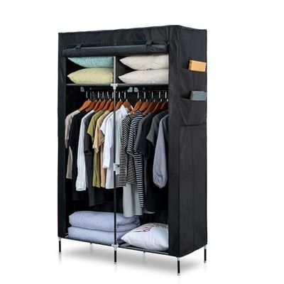 Herzberg Small HG8012-BLK Storage Cabinet-Black HG8012-BLK-Multifunctional-2 Moving Hanging Bars-Sturdy Structure-Space Saving-Portable-Easy to Assemble, Unknown