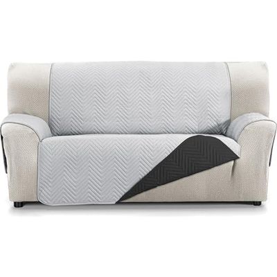 ECOMMERC3 | Extra Soft Touch 4 Seater Sofa Cover - Adjustable Sofa Cover with Padded Grey/Black - Reversbile Sofa Cover