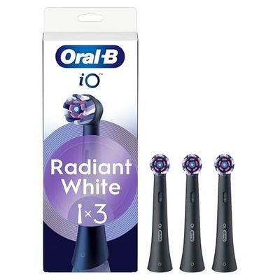 Oral-B Têtes de rechange iO Series Radiant White Black, têtes rondes originales, élimination de la plaque pour le blanchiment des dents, 3