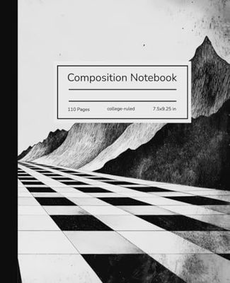 Composition Notebook College Ruled: Modern Monochrome Black and White Checkerboard Mountain Design, Soft Cover, Lined Journal for Writing, Notes, School, College