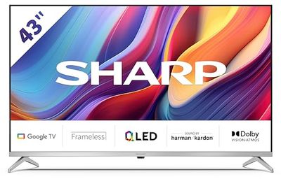 Sharp 43GP6265E - TV Android 43" QLED (sin Marco, 4K Ultra HD, 4X HDMI 2.1, 3X USB, Bluetooth), Altavoces Harman/kardon, Google Assistant, Chromecast, Dolby Vision, HDR10, Color Plata