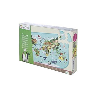 My Mandarine PU014C - Un Puzzle 76 pièces avec un poster servant de guide inclus, Planisphère