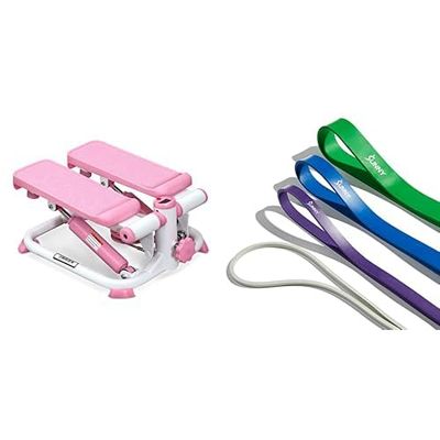 Sunny Health and Fitness Exercise Stepping Machine, Portable Mini Stair Stepper for Home or Office + Versatile Resistance Bands (Single or Combination Set) - 4.5-35kg Combo