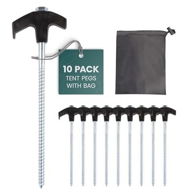 Green Haven Set van 10 zware schroefharingen met tas - gegalvaniseerd ijzer, roestvrij, zwaar belastbaar, voor harde grond, camping, tenten, tuinhuisjes