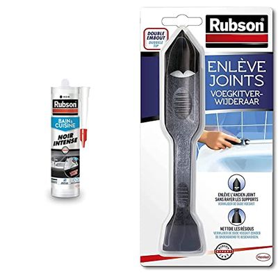Rubson Mastic Bain & Cuisine Couleur Noir Intense, Joint silicone multi-matériaux renforcé, 280 ml & Rubson Enlève Joint à double embout, Outil pour enlever facilement les joints en silicone