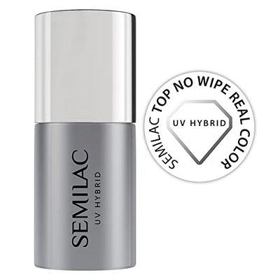 Semilac Top No Wipe Real Color 11 ml innovativ UV LED Top Coat för hybrid nagellack skydd, transparent
