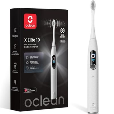 Cepillo eléctrico Oclean X Elite 10, AI cepillado personalizado,Pantalla táctil con seguimiento de 12 áreas, 40°de oscilación, 5 Modos, Temporizador, 40 Días, Pronóstico del tiempo, IPX7, Gris