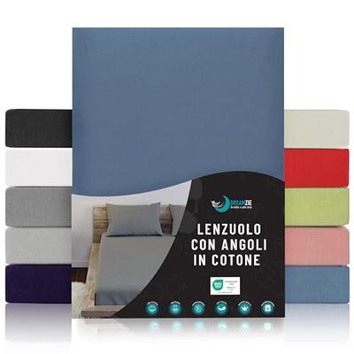 Dreamzie Lenzuolo Con Angoli Cotone - 140x190/200 - Oeko Tex certificato - Blu - Lenzuola Francese 140x190/200