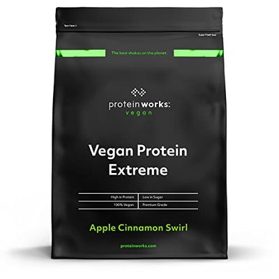 THE PROTEIN WORKS Proteina Vegana Extreme In Polvere - 100% a Base Vegetale - 5 Fonti Proteiche - Vitamine e Minerali Aggiunti - 7 Agitare - Girella Alla Mela E Cannella - 500 g