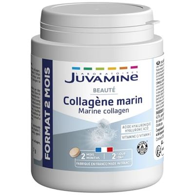 JUVAMINE - Collagene marino e acido ialuronico - Vitamina C - Bellezza - Pelle e articolazioni - Programma 2 mesi - 120 Compresse - Prodotto in Francia