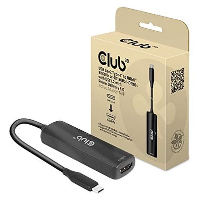 Club 3D CAC-1588 USB Gen2 Type-C vers HDMI™ 8K60Hz ou 4K120Hz HDR10, DSC1.2, Power Delivery 3.0 Activ Adapter St./B.