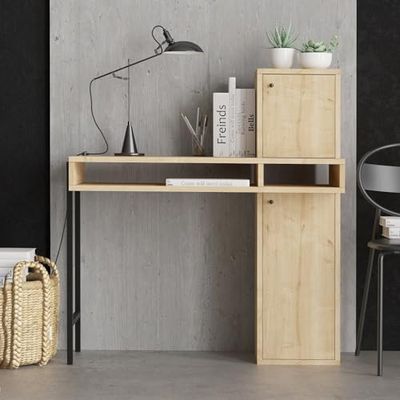 Stylish Study Desk, Roble y Negro, 102 x 106 x 45 cm, 100% melamina, diseño Moderno para Espacios de Estudio y oficinas en casa