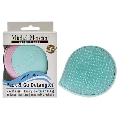 Michel Mercier Pack and Go Detangler - Innovative Mini Scalp Massager for Less Breakage - No Pain Hair Brush - Thick Hair - Turquoise-Pink - 1 pc