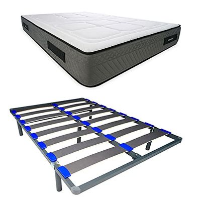 DUÉRMETE ONLINE Matelas Mylos Biogel + sommier démontable KAMAKIT Cadre renforcé 40 x 30 mm, stabilité et Montage Facile, Tube Acier 40 x 30 mm, 140 x 190 mm