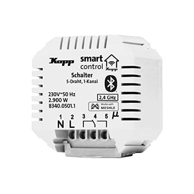 Kopp Smart-Control 834005011 - Attuatore di commutazione, 1 canale, 5 fili, tecnologia Smart Home Mesh, Amazon Alexa, Apple Home Kit, Google Home, 834005011