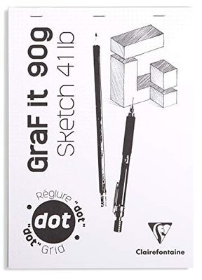 Clairefontaine - Ref 96653C - GRAFiT gelijmd wit dot grid pad (80 vellen) - A4 (210 x 297mm), 90gsm papier, DotGrid regels, micro-geperforeerde vellen, zuurvrij