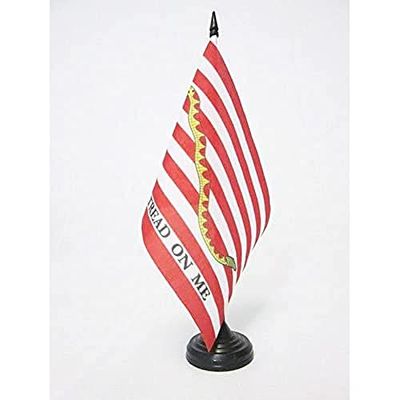 AZ FLAG - Drapeau De Table USA First Navy Don't tread on me 21x14 cm - Petit Drapeau De L'Armée Américaine De Bureau 100% Polyester Avec Hampe De 25cm Et Socle En Plastique Noir