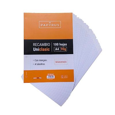 Millimetric Unipaper, 90g Sheets with Margin, 4 Drills, Paper, Multicoloured, A4