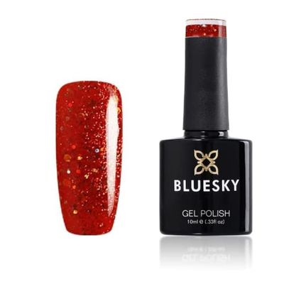 Bluesky Vernis à ongles gel, rouge vif VIP15, 10 ml, paillettes rouges/oranges, nécessite un séchage sous lampe LED UV)