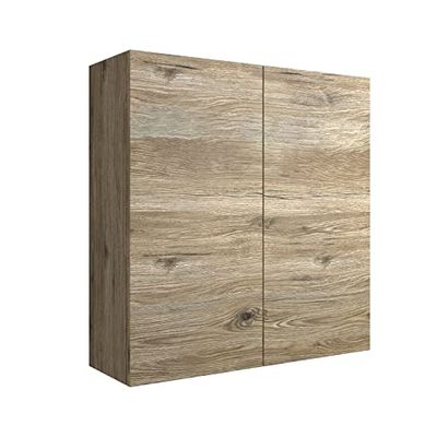 Mama Store Era Armoire Murale Double en Bois 2 Portes et système d'ouverture Push and Pull, stratifié, chêne Naturel L. 68 x P. 22 x H. 71 cm