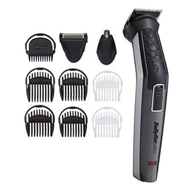 BaByliss MEN MT727E Multikit Uomo 10 in 1 Lame in Titanio al Carbonio, 60 Minuti di Autonomia, Speciale Viso e Corpo, Testine Lavabili