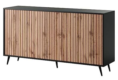 Selsey Bello - Aparador con frentes de Listones - 154 cm, Negro/Roble Wotan