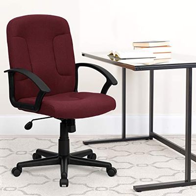 Flash Meubles Mid-Back Tissu Noir tâche et Chaise de Bureau avec Bras en Nylon