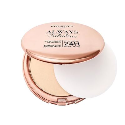 Bourjois Always Fabulous, 115 Golden Ivory, Fondotinta compatto in polvere, Formula leggera, Lunga tenuta fino a 24 ore, SPF 20, Acido Ialuronico, Finish opaco effetto seconda pelle, 7 g