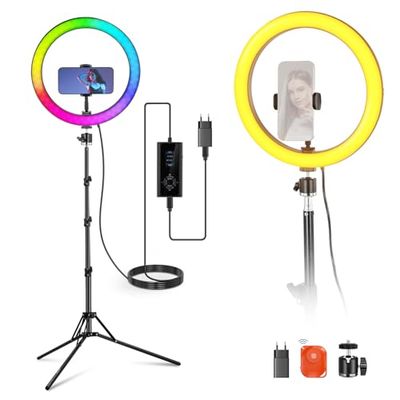 NEEWER Anneau Lumineux 12" avec Trépied Compatible avec iPhone, Éclairage LED RGB 24W avec Support pour Téléphone pour Selfie,Photographie, Enregistrement Vidéo,Maquillage,2500-10000K CRI95+,RH12C