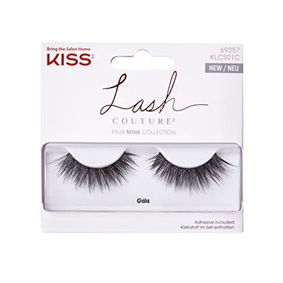 KISS Conjunto de pestanas postiças sintéticas, 1 par de pestanas postiças, gala, ultrafinas, cónicas, inclui cola para pestanas