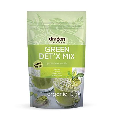 Dragon Superfoods Green Det'x Mix Spirulina, Chlorella, Barley Grass and Wheat Grass. 100% Organic, Gluten Free and vegan-200g