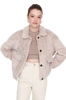 Trendyol Dames oversized standaard effen geweven stof winterjas jas, mink kleur, L dames, Mink Color, L