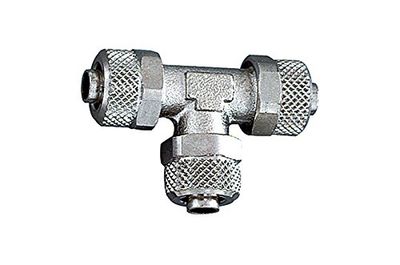 T-connector, voor slang 10/8 mm, SW 12, werkdruk max. 18 bar, messing vernikkeld