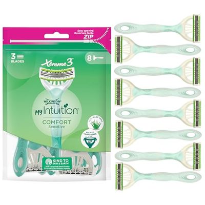 Wilkinson Sword - MyIntuition Comfort Sensitive Xtreme 3 - Rasoio Usa & Getta - Rasoio a 3 Lame Flessibili per Donna - Striscia Lubrificante con Aloe e Jojoba - Confezione x8