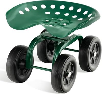 FANTASK Siège Roulant avec roulettes jusqu'à 150 kg, Hauteur réglable à 360 °, siège de Jardin Mobile, Tabouret de Jardin en métal, pneus Larges