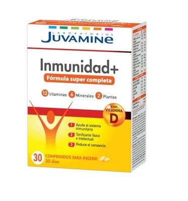 JUVAMINE - Inmunidad+ - 30 Comprimidos - Fórmula super completa - 12 Vitaminas - 6 Minerales - 2 Plantas - Ayuda al Sistema Inmunitario - Tonificante Físico e Intelectual - Reduce el Cansancio