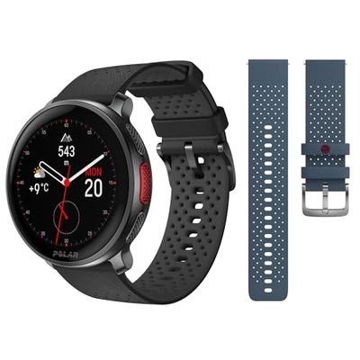 Polar Vantage V3 met een extra blauwe polsband, sporthorloge met gps, gevanceerde hartslagmeter en verlengde batterijduur, smartwatch voor heren en dames, offline kaarten, hardloophorloge