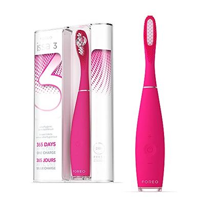 FOREO ISSA 3 lo spazzolino sonico ultra igienico e ricaricabile di FOREO setole in silicone e polimero,testina della spazzola della durata di 6 mesi, 16 intensità,365 usi per carica,Fucsia