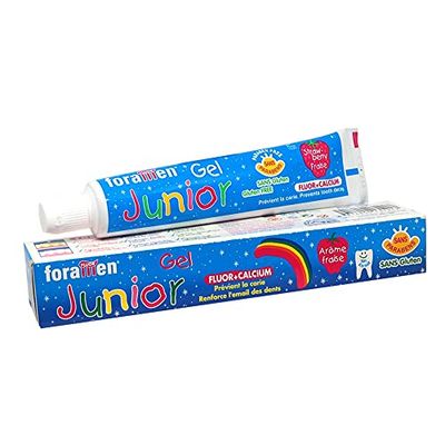 Pasta de Dientes Infantil con sabor a Fresa Junior · Fluor + Calcio que previene la Caries y Fortalece el Esmalte · Dentífrico Infantil para Prevenir la Caries · Sin Gluten