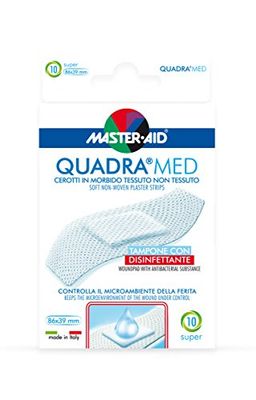 MASTER AID Quadra-10 CER Super Wound Dressing, 10 Pads, Sterile, Breathable, nonwoven fabric, One Size