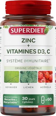 SUPERDIET - COMPLEXE IMMUNITÉ D'ORIGINE VÉGÉTALE - Soutient des défenses immunitaires, énergie - Fabrication française - 60 gélules